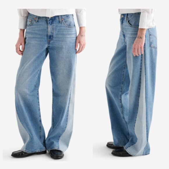 LEVI'S NWT Baggy Dad Pieced Jeans Wide Leg 100% Cotton 2-Tone Women's 29 x 32" - Picture 1 of 16